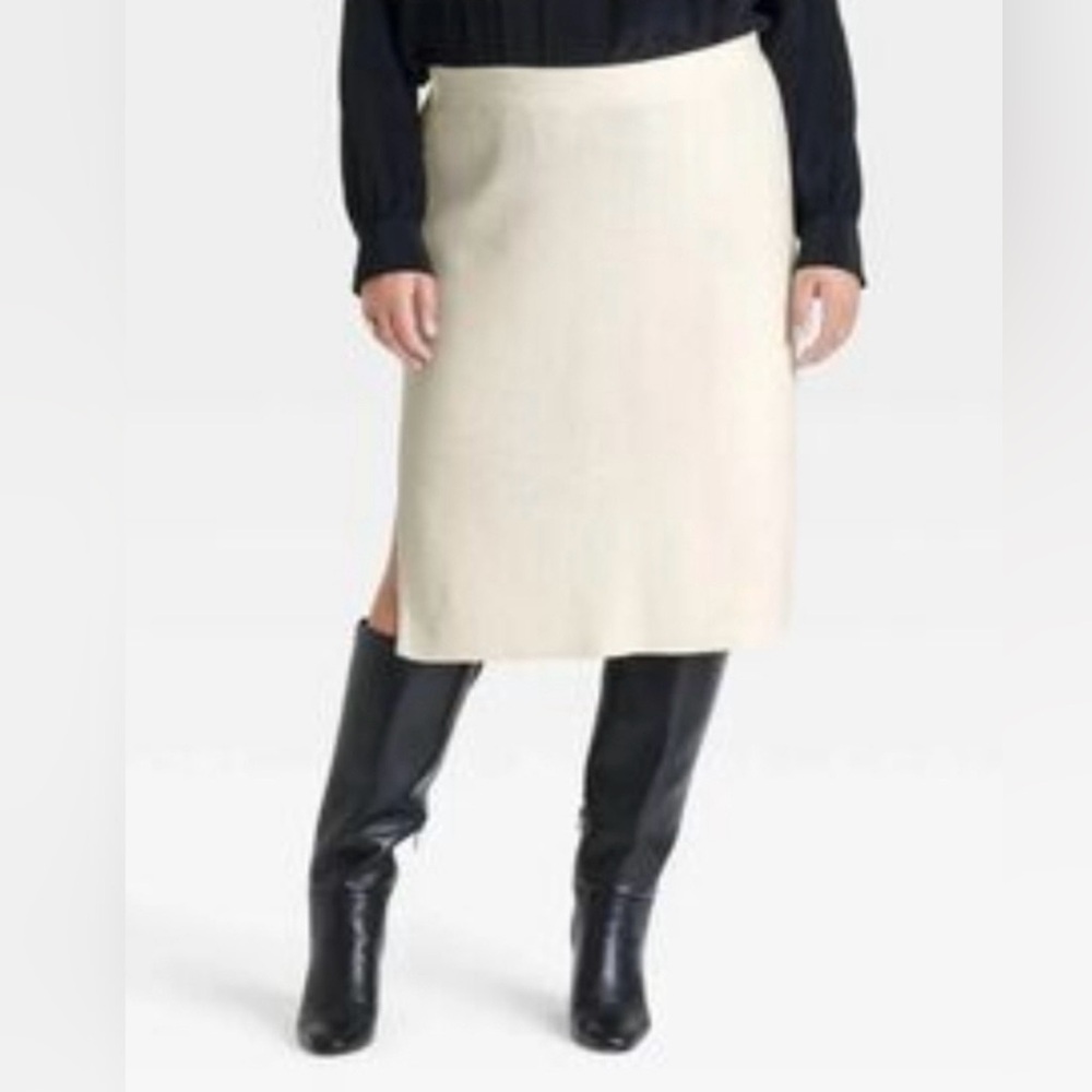 2/$30 Ava & Viv Cream Pencil Skirt Sz Various Ribbed Textured Knitted Fall Wear